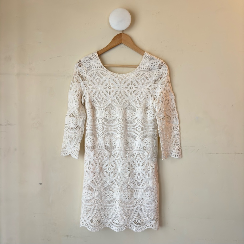 Sezane Sarah Robe Crochet Lace Mini Dress Ecru Cream Size 36 preppy old money